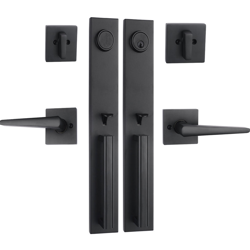 NEWBANG Double Door Handlset For Front Door Brushed Nickel Finish